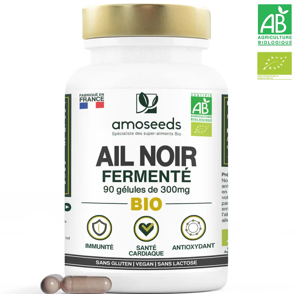Ail noir bio fermente gelules amoseeds specialiste des super aliments bio,