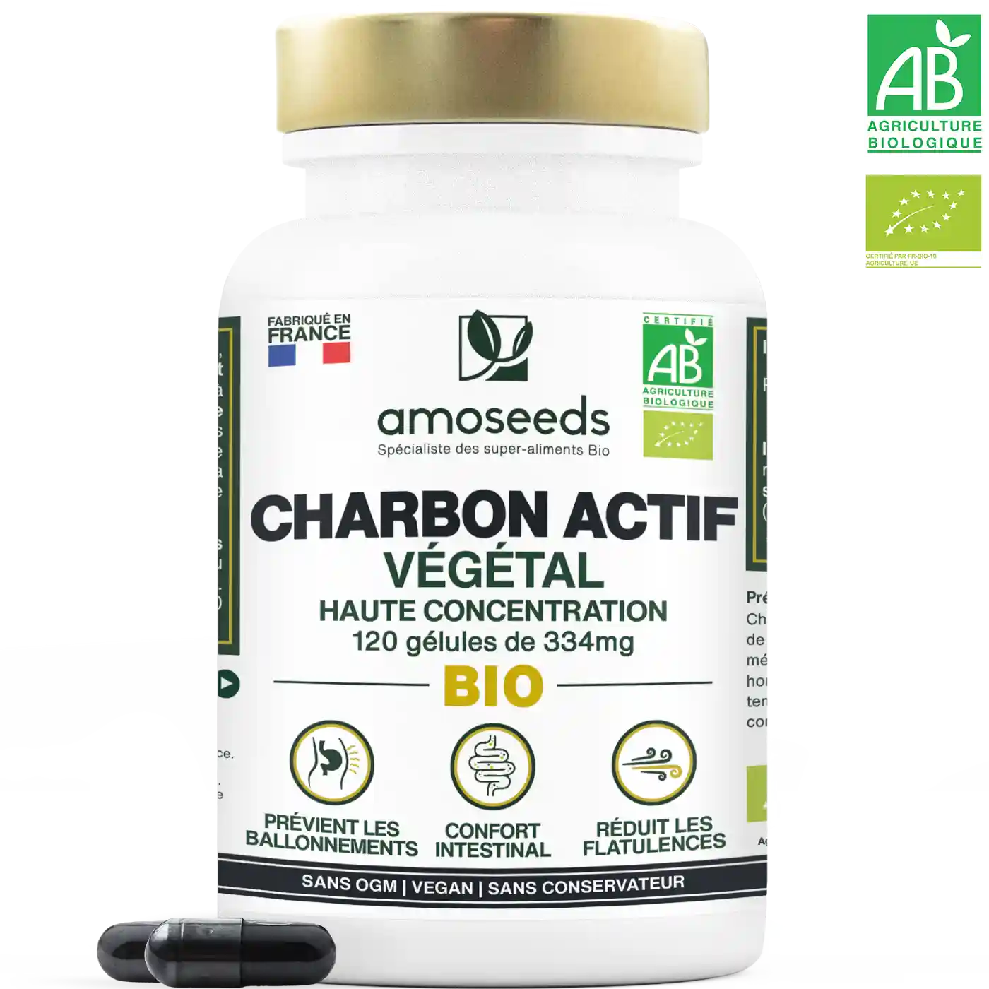 Charbon Actif Végétal Bio, 120 gélules