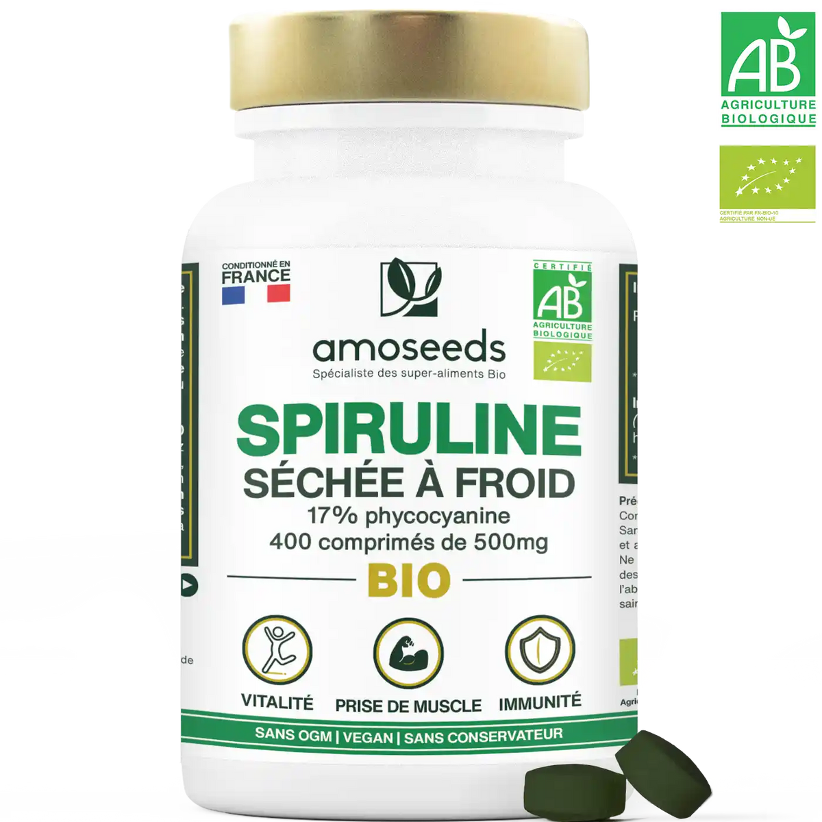 Spiruline Bio comprimes amoseeds specialiste des super aliments bio