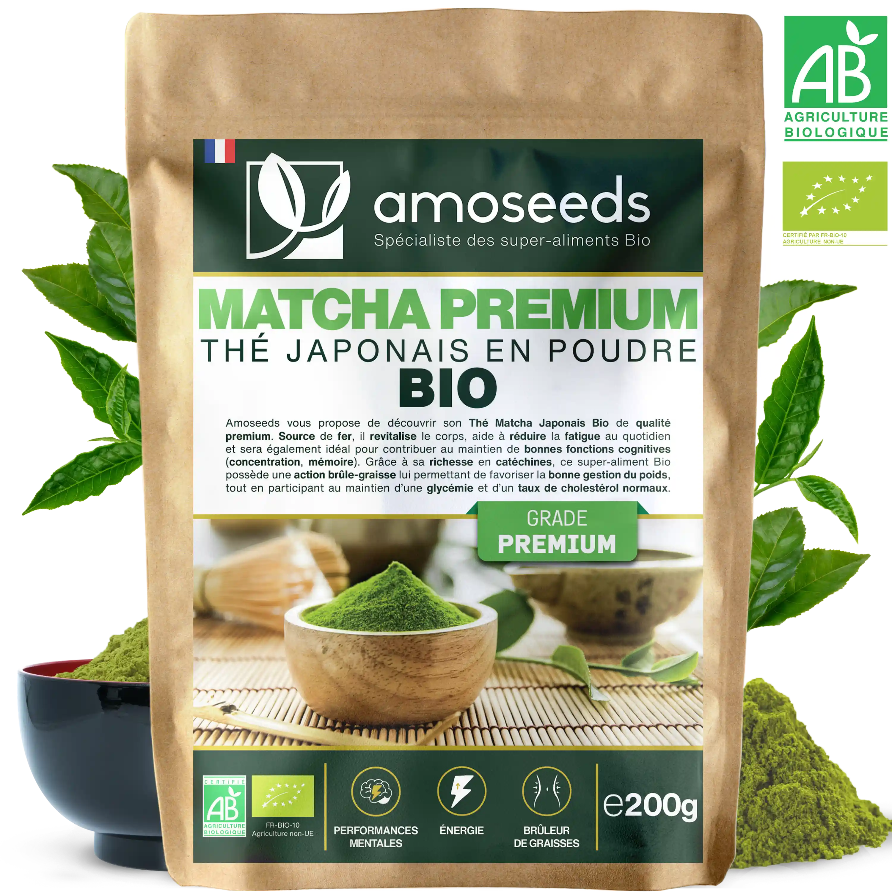 Thé vert Matcha en poudre biologique, 250g