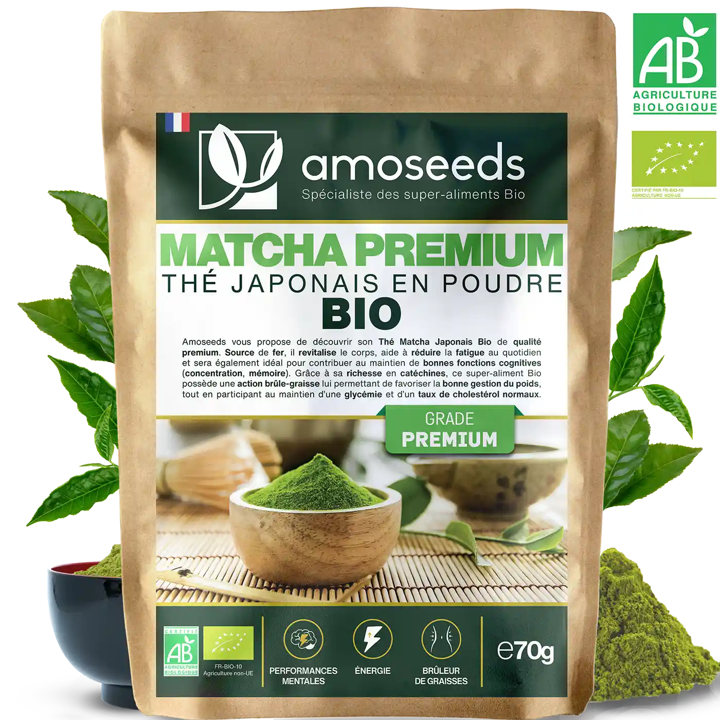 The Matcha Japonais Bio 70G amoseeds specialiste des super aliments Bio
