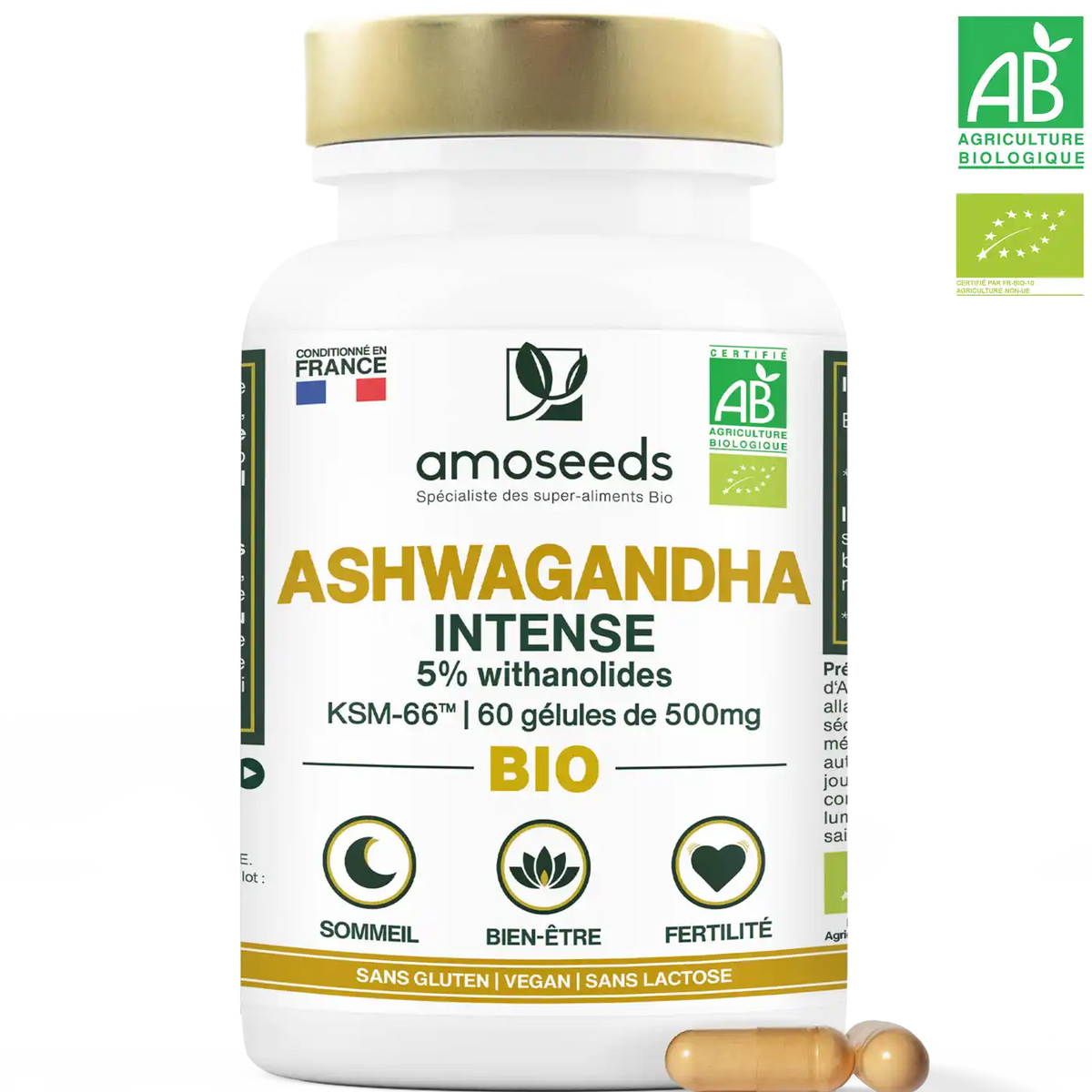 extrait Ashwgandha Bio KSM-66 gelules amoseeds specialiste des super aliments bio