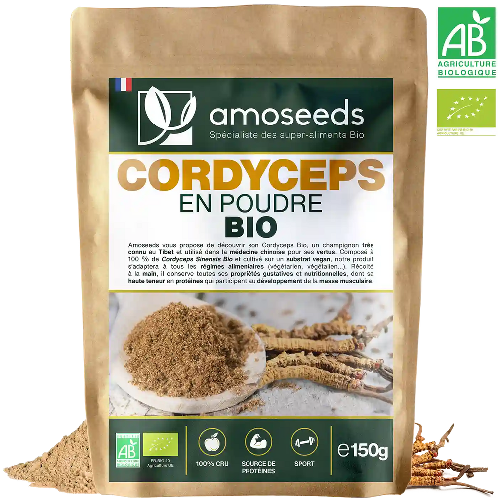Cordyceps en Poudre Bio 150G amoseeds specialiste des super aliments Bio