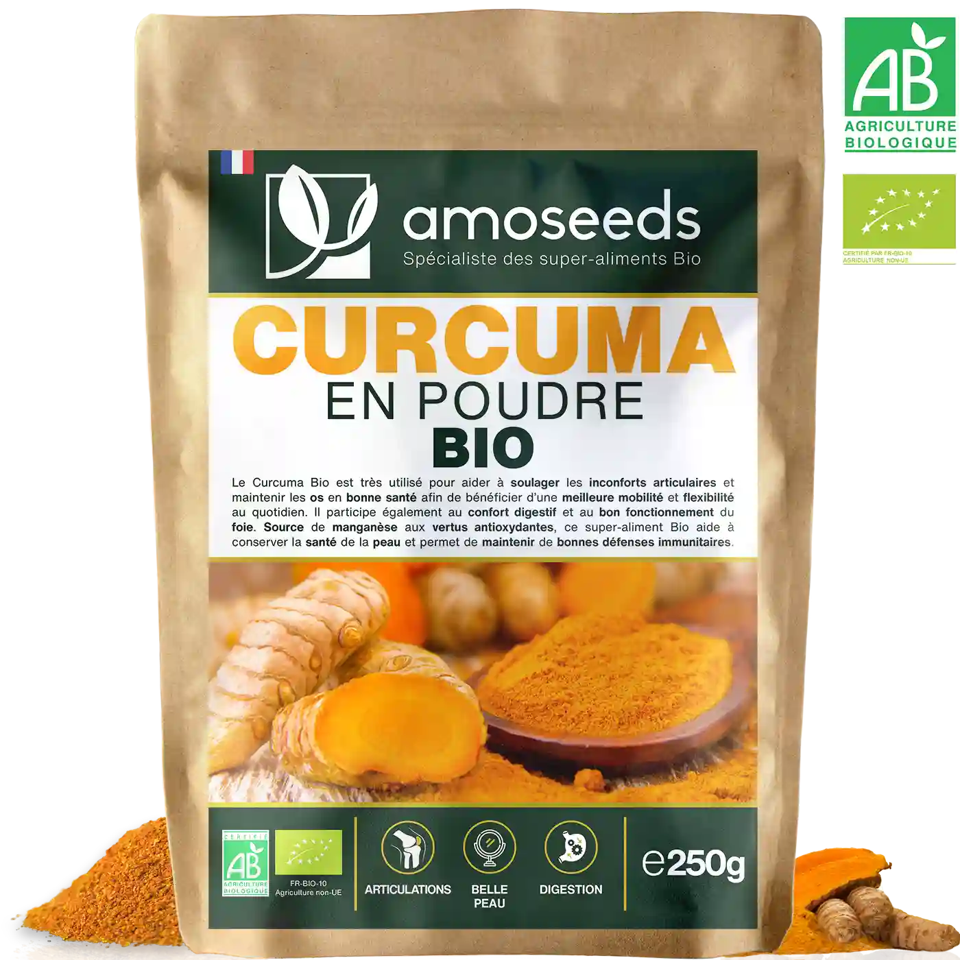 Curcuma en Poudre Bio amoseeds specialiste des super aliments Bio