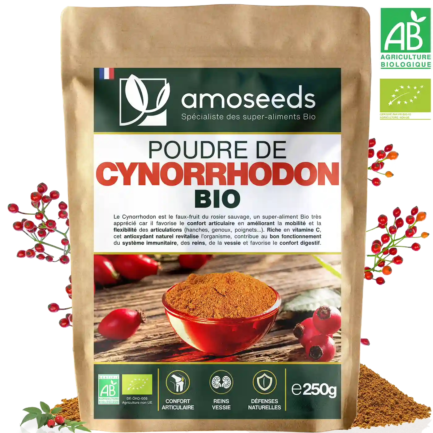 Poudre de Cynorrhodon Bio amoseeds specialiste des super aliments Bio