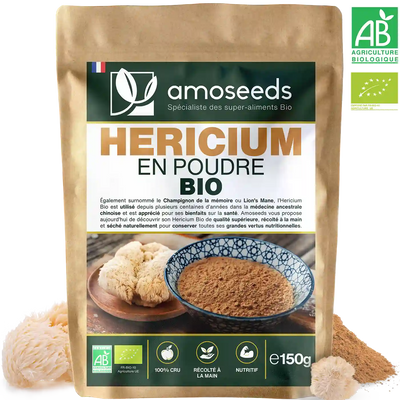Hericium en poudre Bio 150G amoseeds specialiste des super aliments Bio