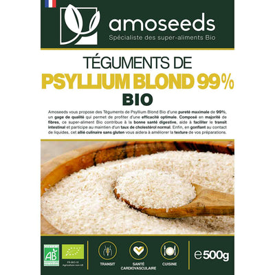 Teguments Psyllium Blond Bio 500G amoseeds specialiste des super aliments Bio