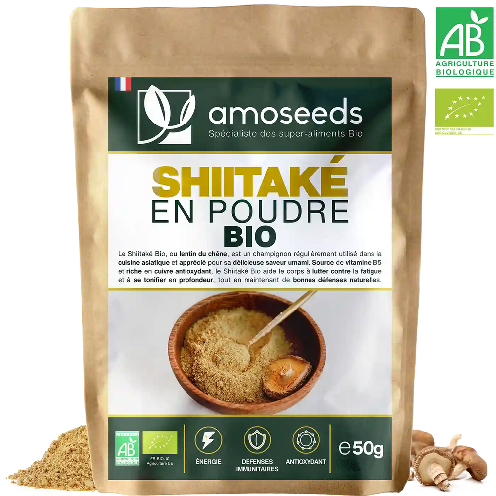 Shiitake en poudre bio 50G amoseeds specialiste des super aliments bio