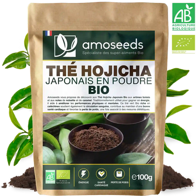 The hojicha japonais en poudre Bio amoseeds specialiste des super aliments Bio