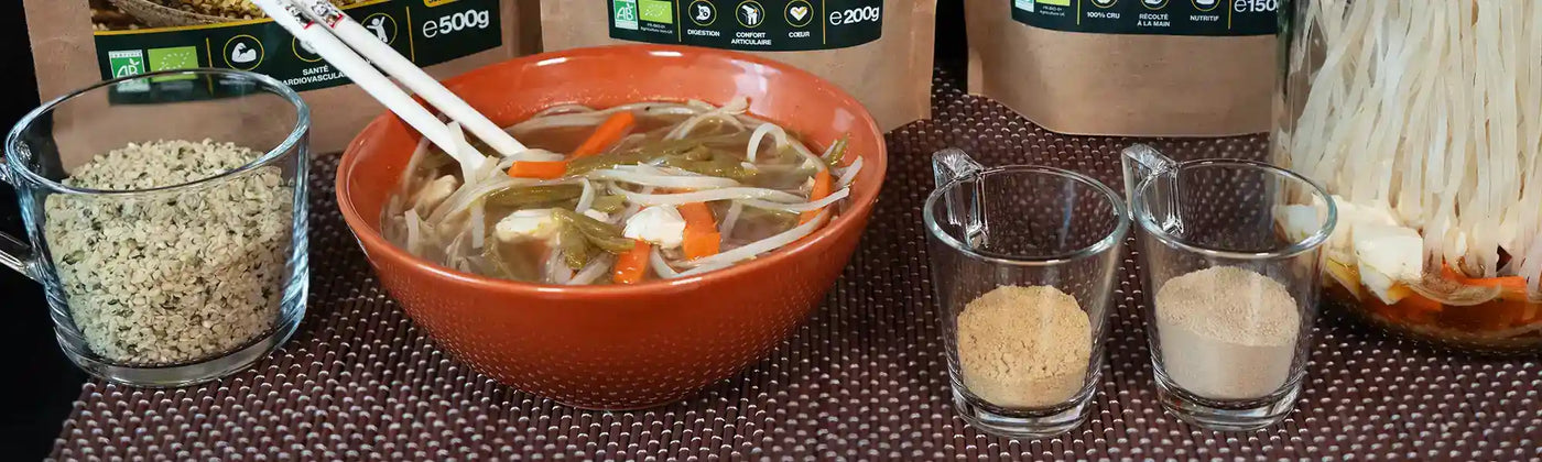 recette bouillon nouilles gingembre hericium chanvremoseeds specialiste des super aliments Bio