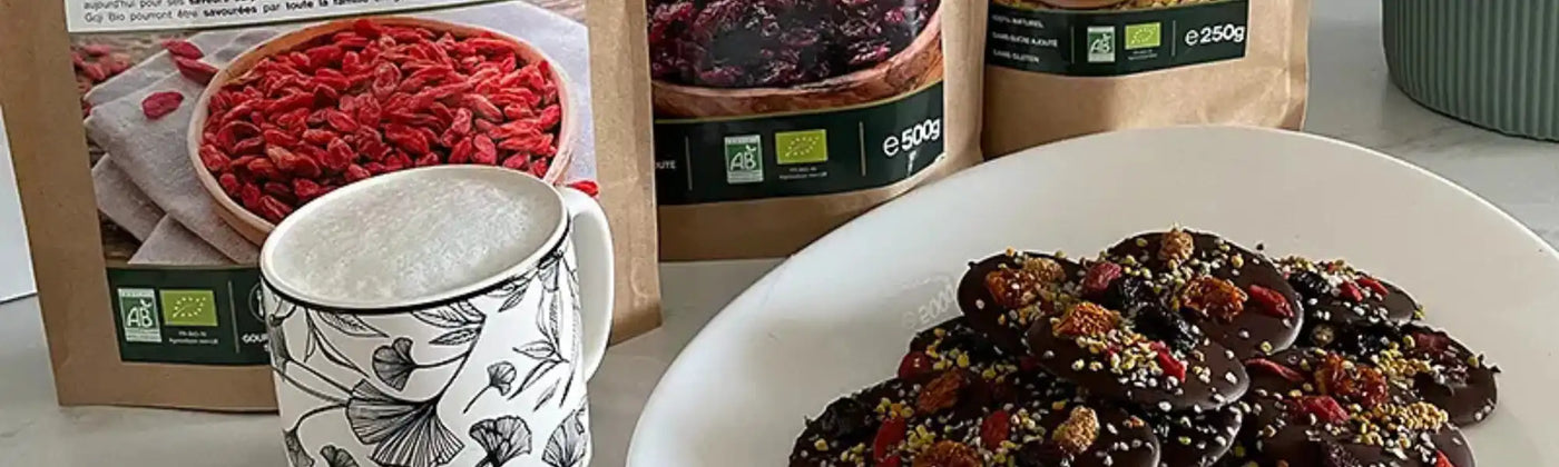 recette mendiants goji cranberries pollen mulberries physalis goji cranberries amoseeds specialiste des super aliments Bio