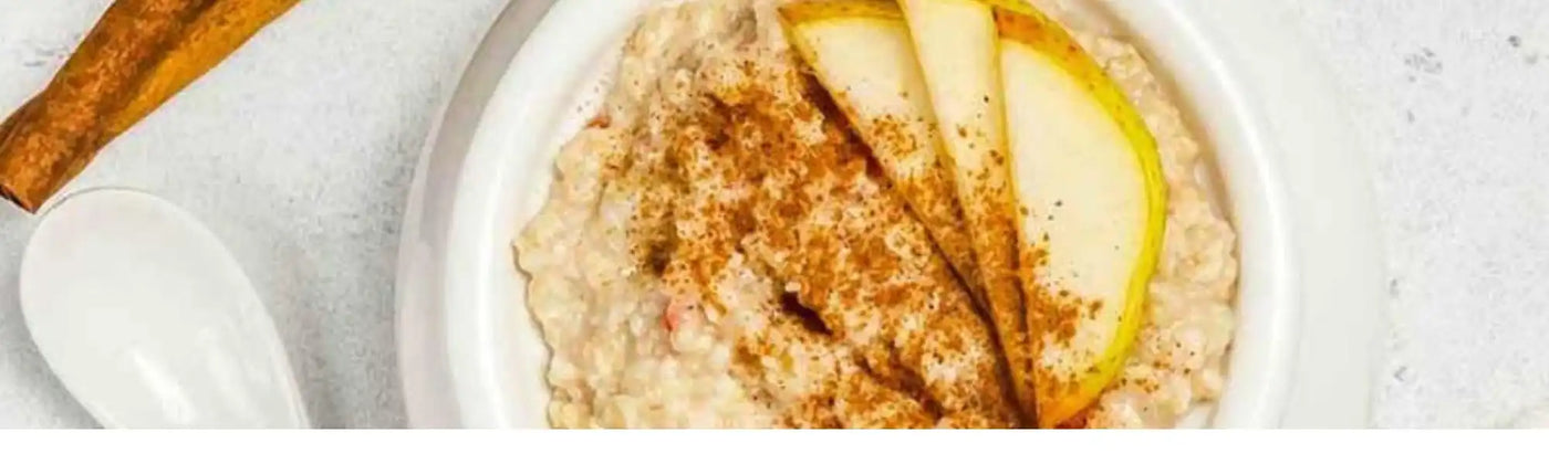 Recette de Porridge poires, cannelle et Psyllium Blond Bio amoseeds specialiste des super aliments bio