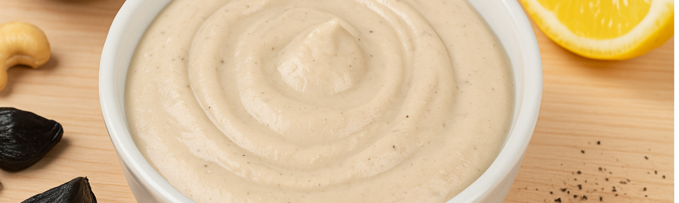 Recette de Sauce crémeuse cajou à l’Ail Noir et au citron