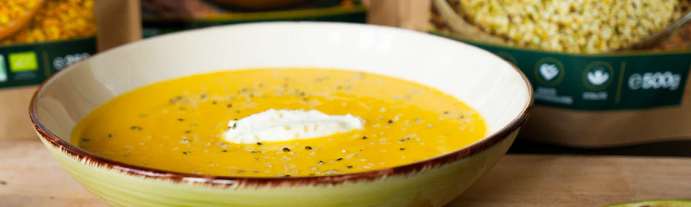 recette soupe potimarron gingembre graines chanvre amoseeds specialiste des super aliments Bio