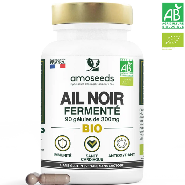 Ail noir bio fermente gelules amoseeds specialiste des super aliments bio,