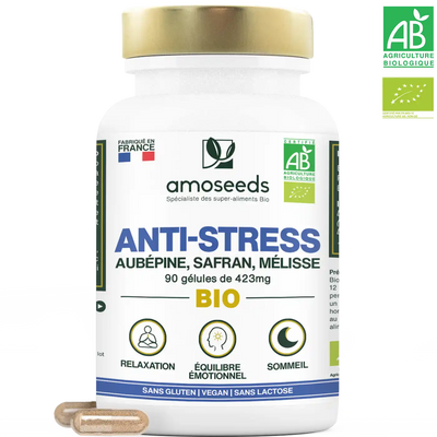 Anti-stress Bio gelules safran melisse aubepine amoseeds specialiste super aliments bio,