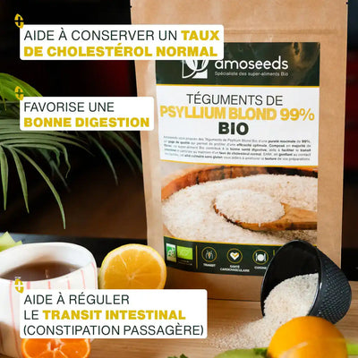Bienfaits Psyllium Blond Bio teguments amoseeds specialiste des super aliments bio