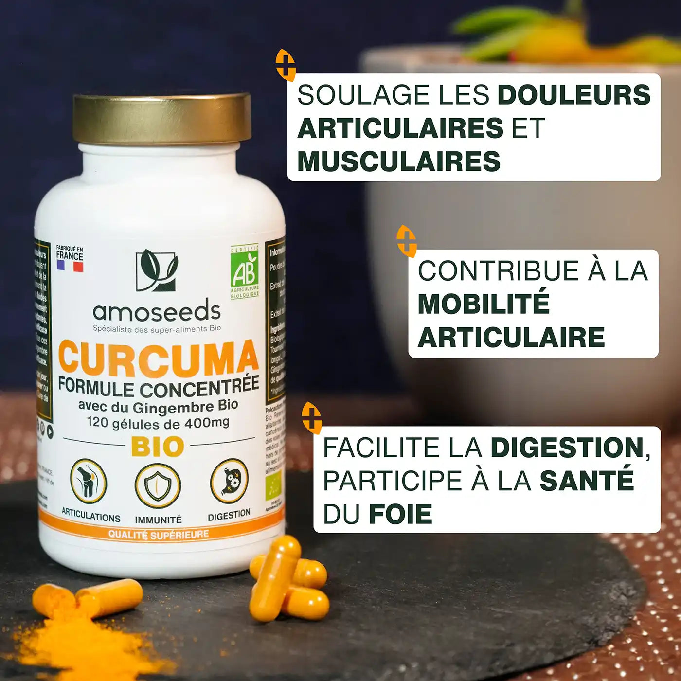 Curcuma bio gelules haute absorption amoseeds specialiste des super aliments bio,