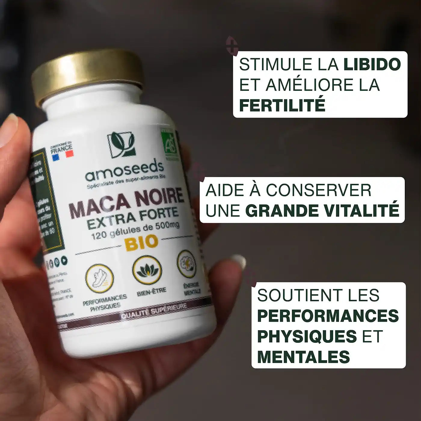 Maca Noire Bio gelules amoseeds specialiste des super aliments bio,