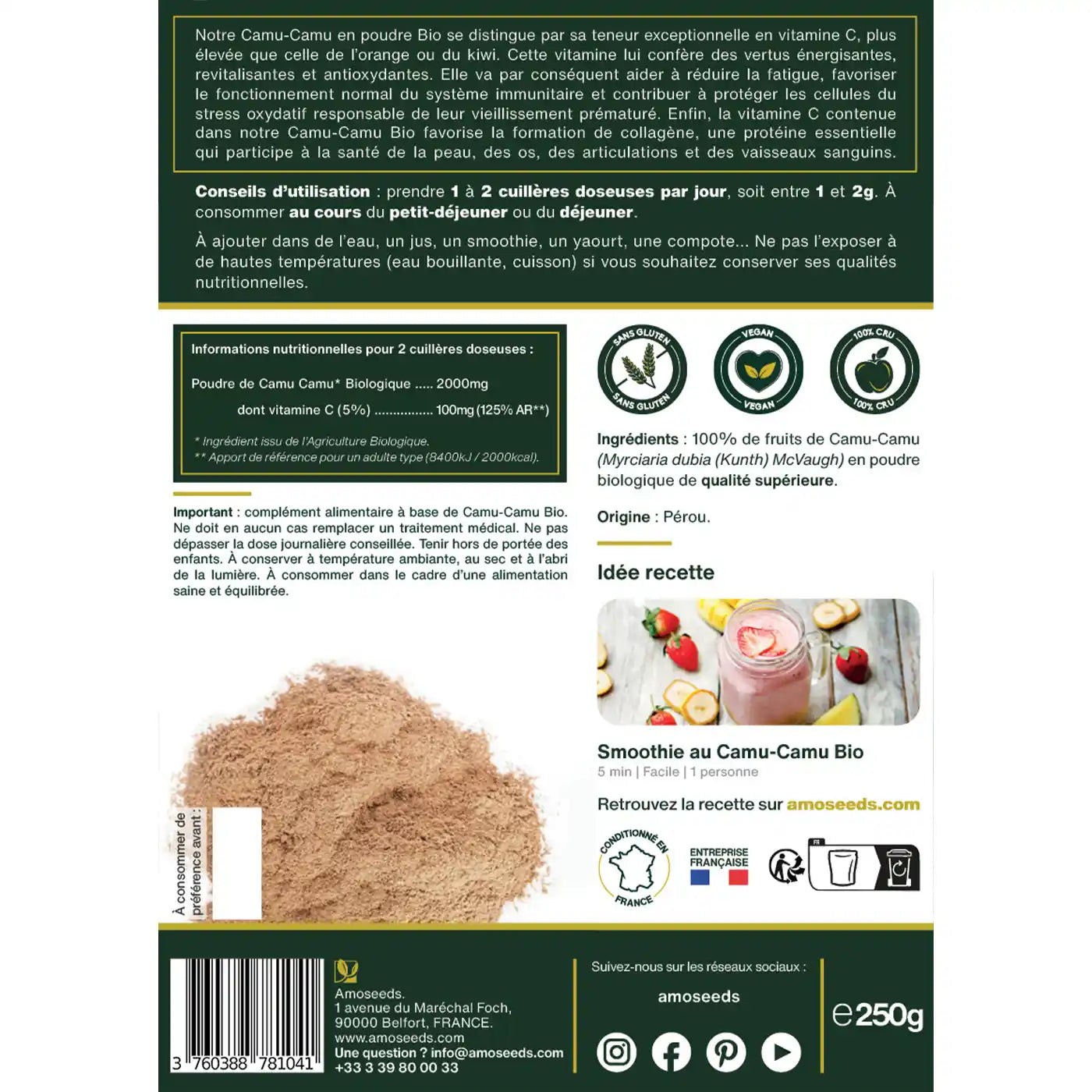 Camu Camu poudre Bio amoseeds specialiste super aliments bio,