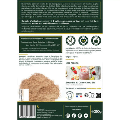 Camu Camu poudre Bio amoseeds specialiste super aliments bio,