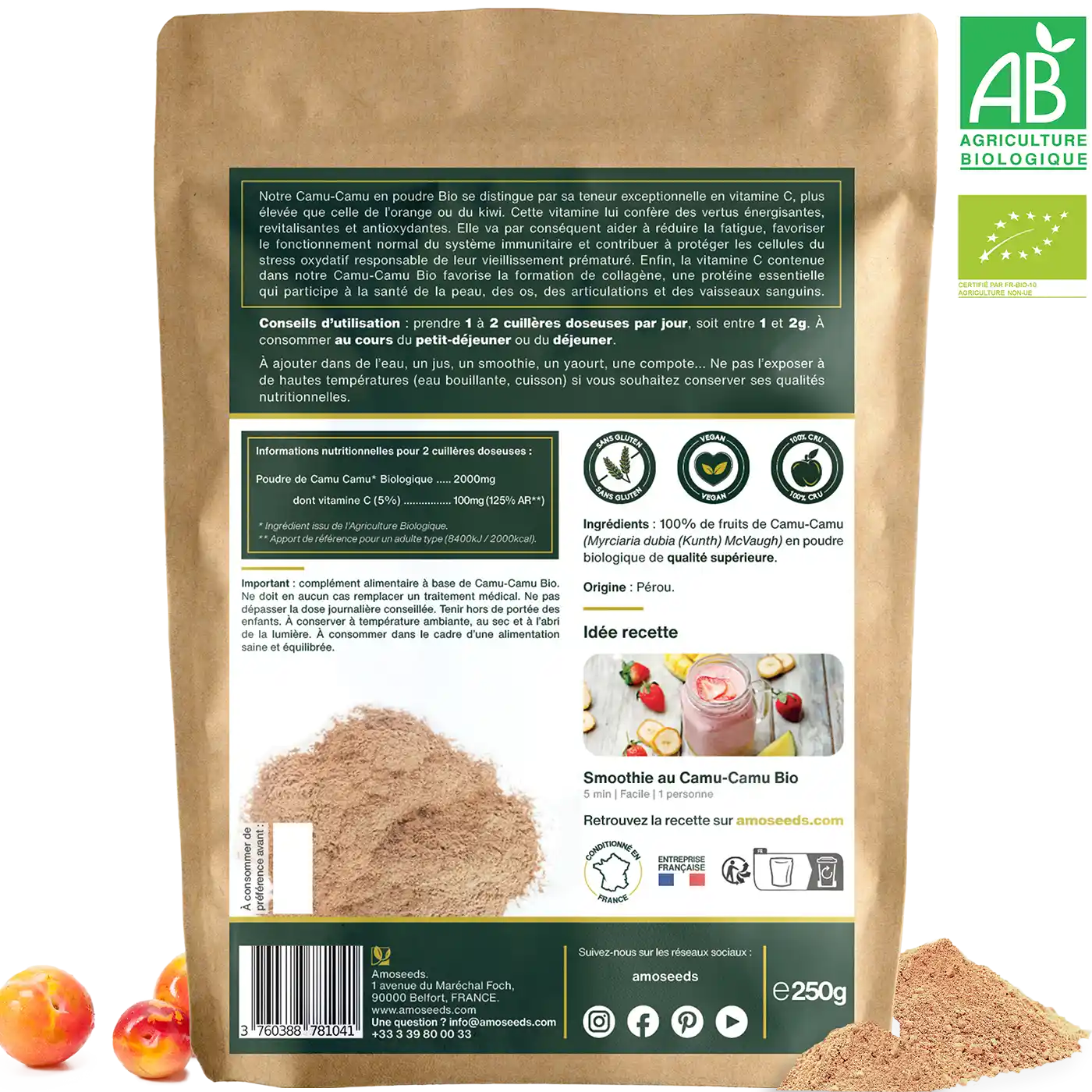 Camu Camu poudre Bio amoseeds specialiste super aliments bio,