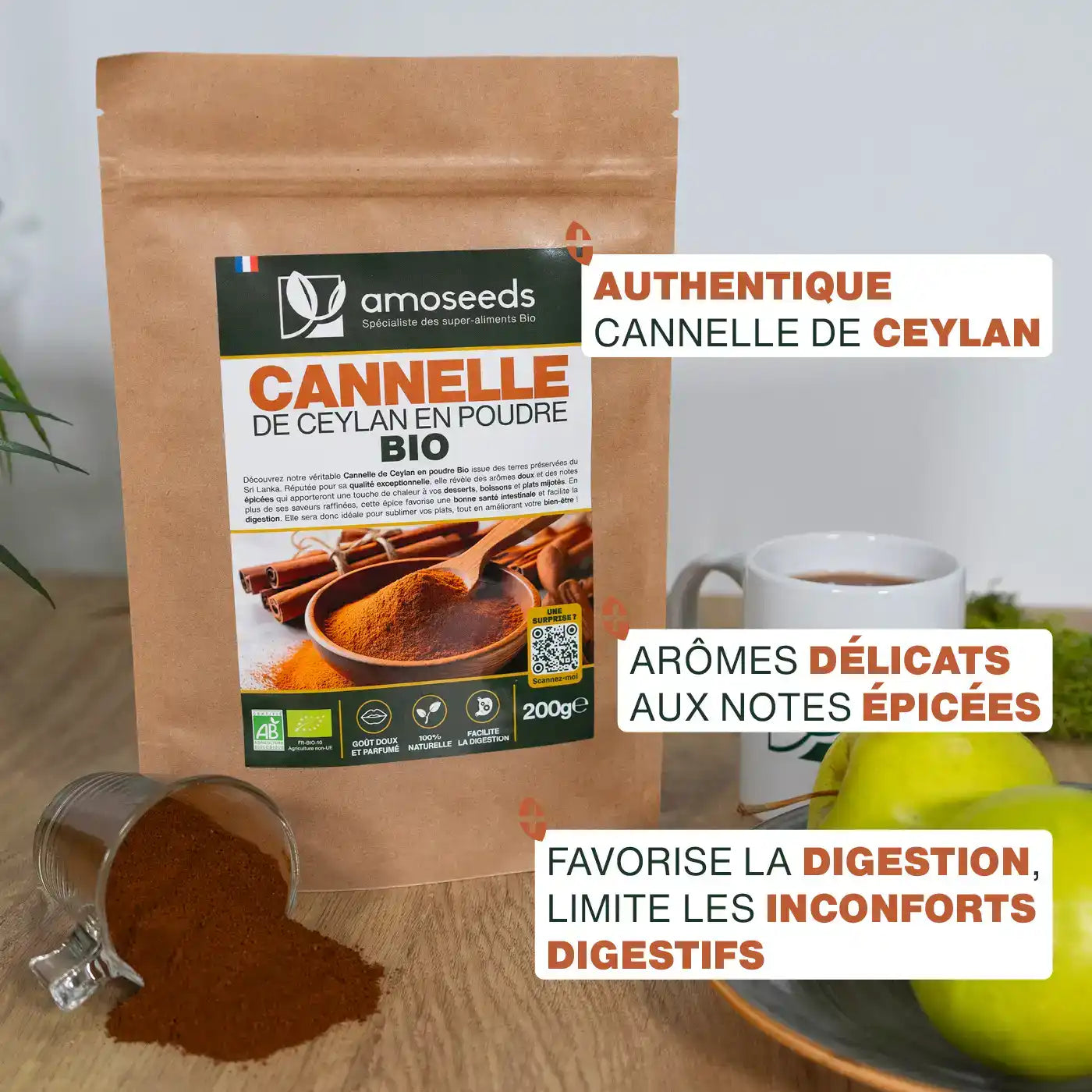 Bienfaits Cannelle de Ceylan en poudre Bio - amoseeds specialiste des super aliments bio