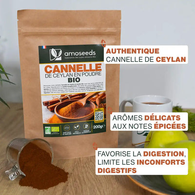Bienfaits Cannelle de Ceylan en poudre Bio - amoseeds specialiste des super aliments bio