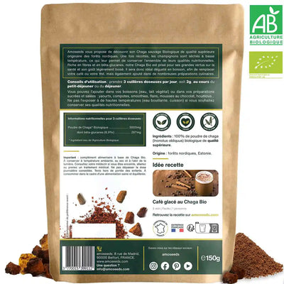 Poudre de Chaga Bio 150G amoseeds specialiste des super aliments Bio