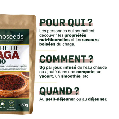 Poudre de Chaga Bio 50G amoseeds specialiste des super aliments Bio
