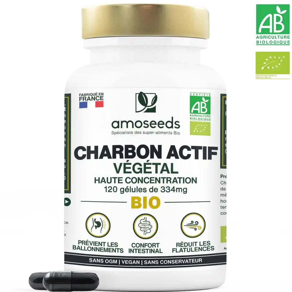 Charbon actif vegetal bio gelules  amoseeds specialiste des super aliments bio