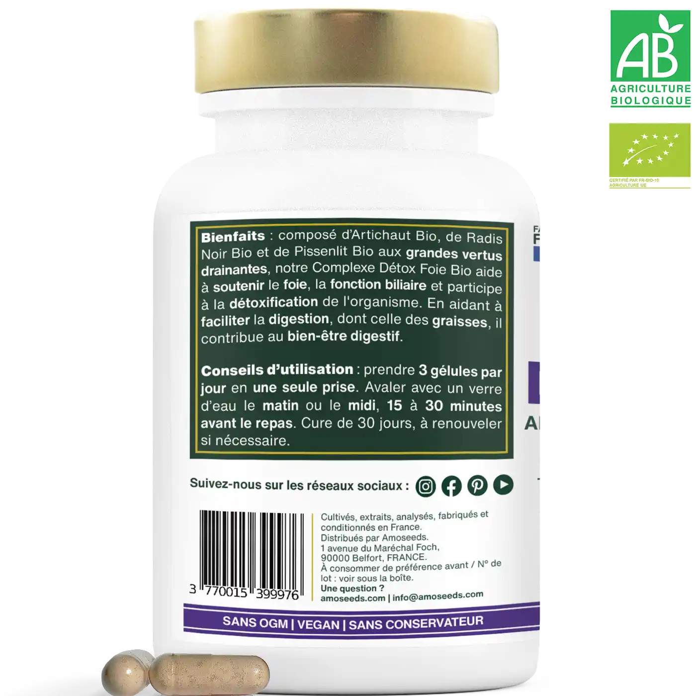 Complexe Foie Bio artichaut radis noir pissenlit gelules amoseeds specialiste des super aliments bio