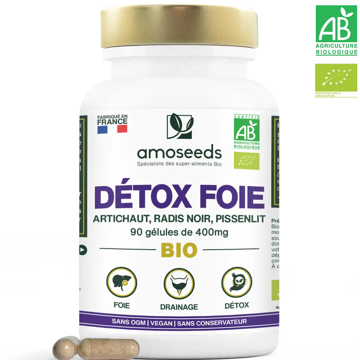 Complexe Foie Bio artichaut radis noir pissenlit gelules amoseeds specialiste des super aliments bio