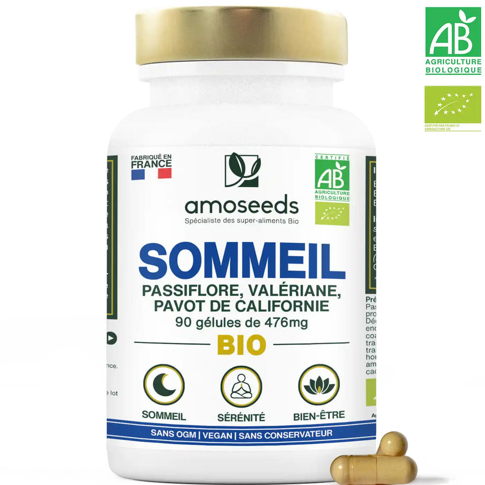 Complexe sommeil bio gelules valeriane passiflore pavot californie amoseeds specialiste des super aliments bio