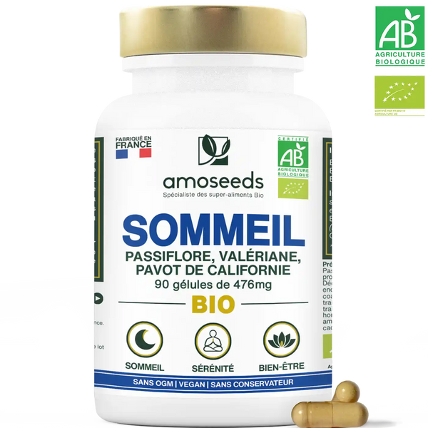 Complexe sommeil bio gelules valeriane passiflore pavot californie amoseeds specialiste des super aliments bio