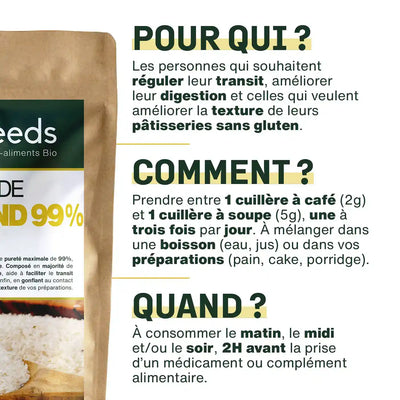 Conseils utilisation Psyllium Blond Bio teguments amoseeds specialiste des super aliments bio