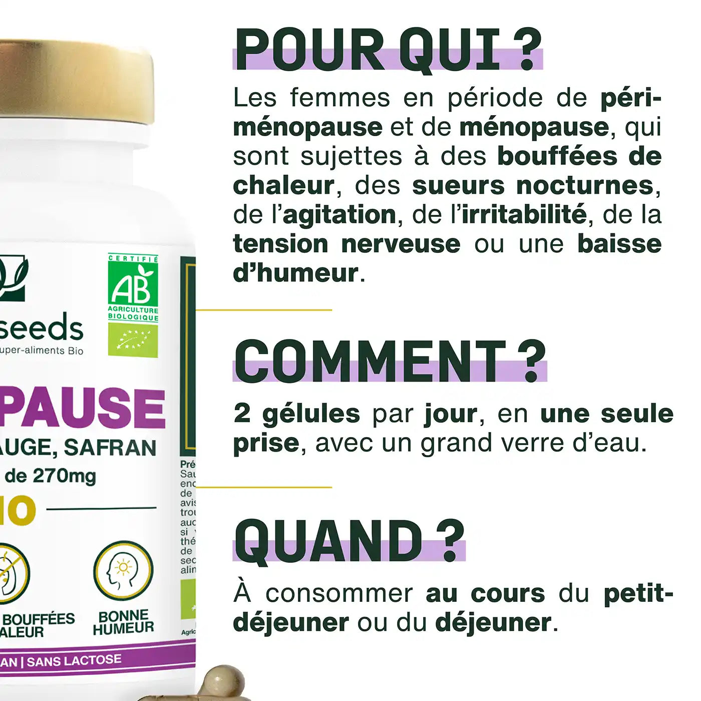 Complexe Menopause Bio amoseeds specialiste des super aliments bio,,