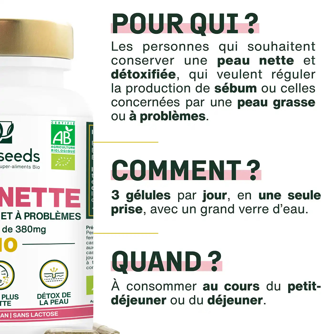 Complexe Peau Nette gelules amoseeds specialiste des super aliments bio,