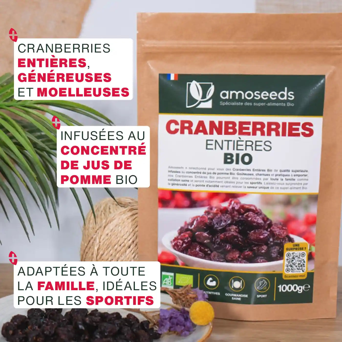 Bienfaits Cranberries entieres Bio - amoseeds specialiste des super aliments bio
