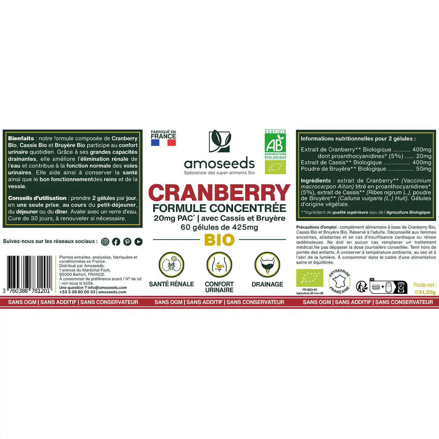 Cranberry formule gelules bio amoseeds specialiste super aliments bio