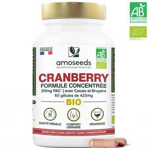 Cranberry Bio, 5% PAC, Formule avec Cassis et Bruyère Bio | 60 gélules