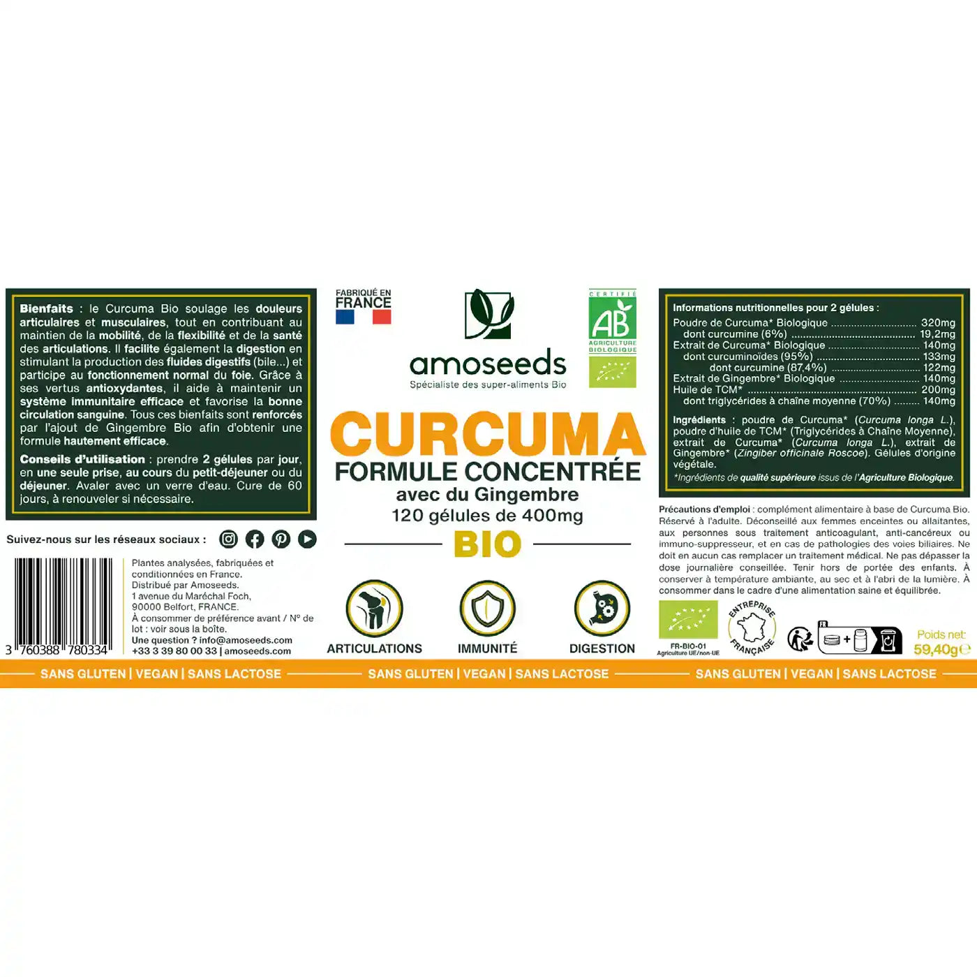 Curcuma Formule gingembre Bio - amoseeds specialiste des super aliments bio