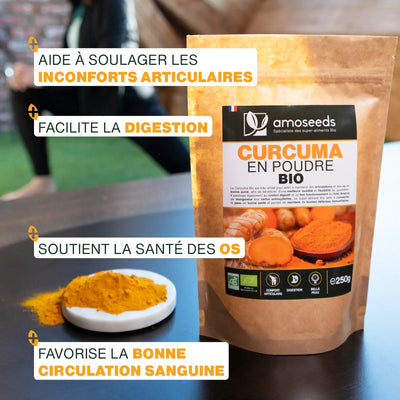 Bienfaits Curcuma en poudre Bio - amoseeds specialiste des super aliments bio