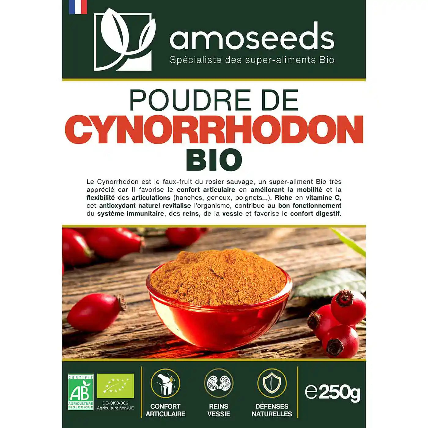 Cynorrhodon Poudre Bio - amoseeds specialiste des super aliments bio