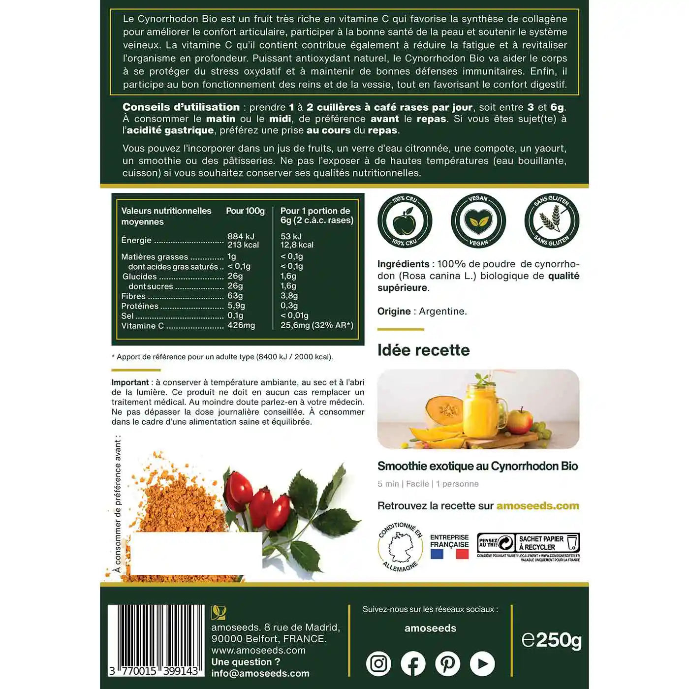 Cynorrhodon Poudre Bio - amoseeds specialiste des super aliments bio