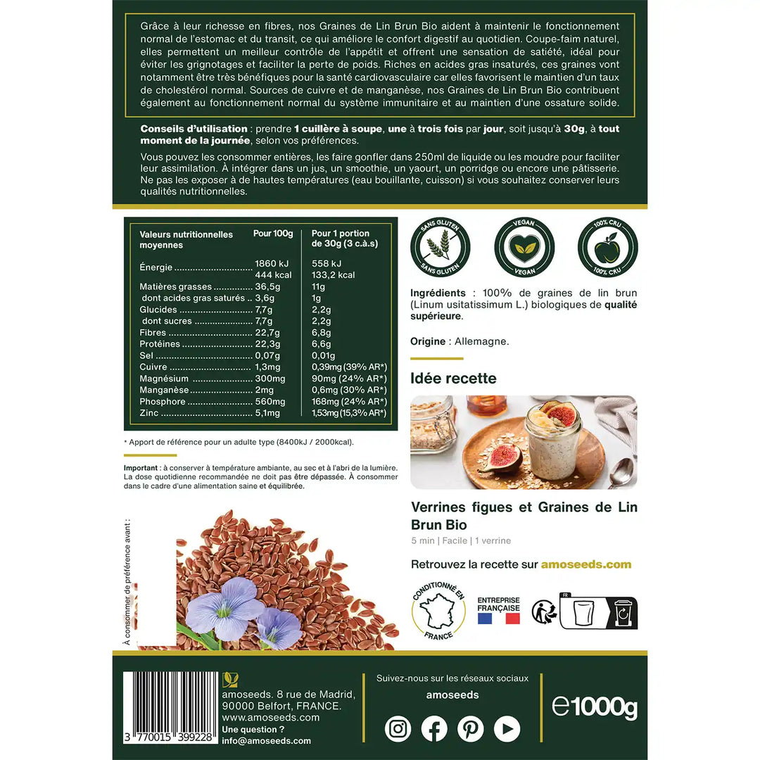 Graines de lin brun concassées biologiques - La Milanaise