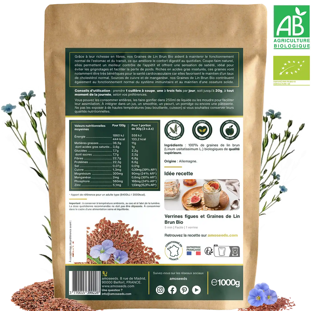 500g de graines de lin BIO entières - graines de lin brunes BIO sans  additifs - graines de lin en emballage biodégradable