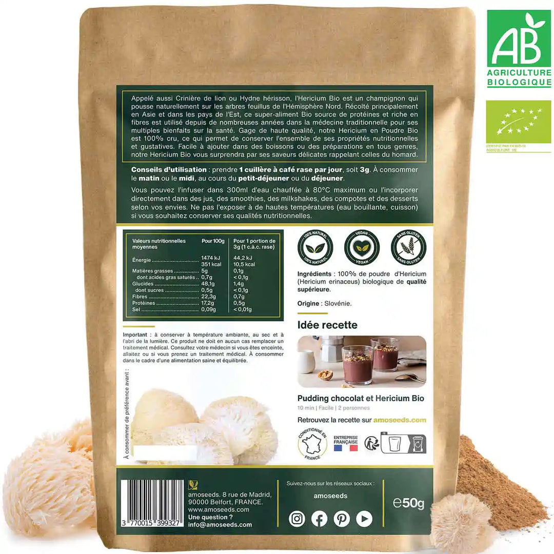 Pack De 3 Poudres D'Hericium Bio - 360 Capsules Végétariennes, 500mg, Qualité Vita World