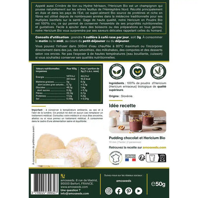 Hericium Poudre Bio - amoseeds specialiste des super aliments bio