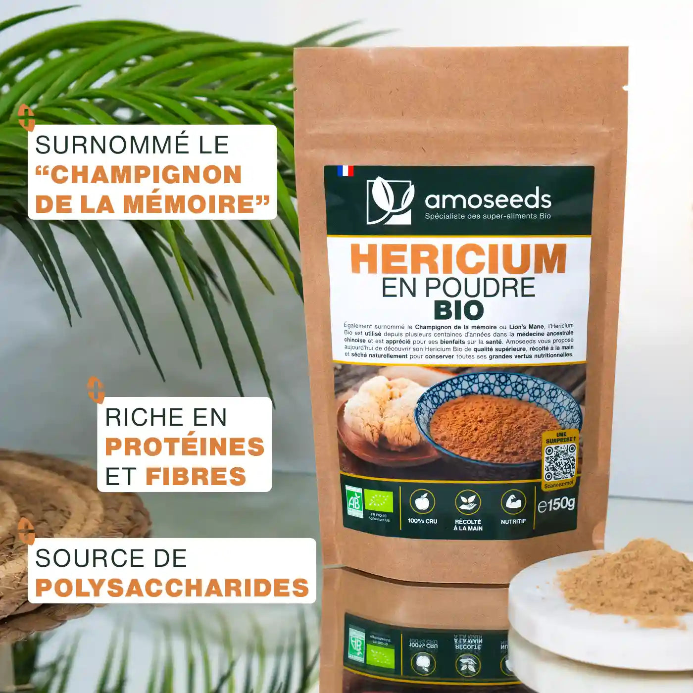 Hericium Poudre Bio - amoseeds specialiste des super aliments bio